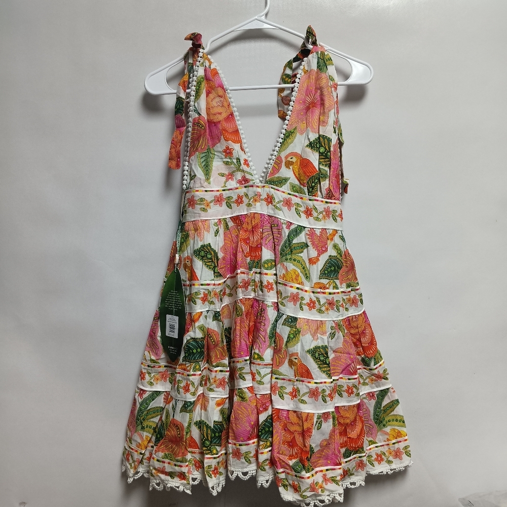 FARM Rio White Floral Mini Dress with Pink, Orange and Green Accents - Picture 3 of 7